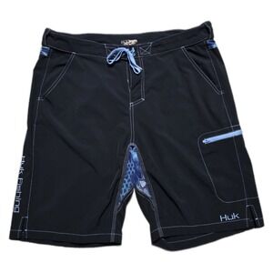 Huk Kryptek Trim Fishing Shorts Boardshorts Mens XL 38 Black Swim Trunks